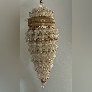 VINTAGE Handmade BEADED Chandelier Style CHRISTMAS ORNAMENT Clear & Gold